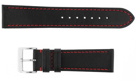 Skórzany pasek do zegarka Connect A03 20 mm czarny czerwona nitka