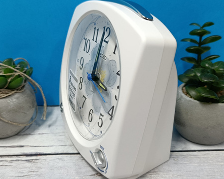 Budzik SEIKO QHP012W 12x13 cm śpiew ptaków melodie regulacja głośności